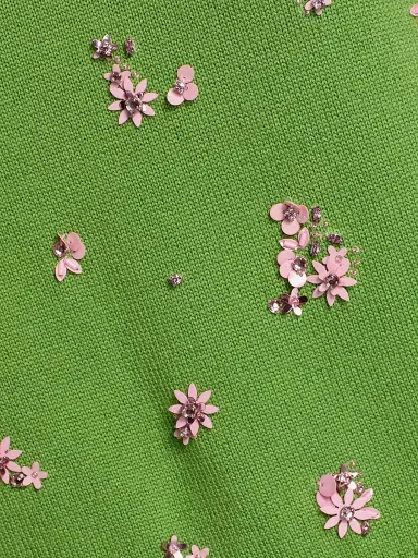 Oscar de la Renta Women's Floral Cluster-Embroidered Wool Sweater - Green Pink | Thumbnail 7 Oscar de la Renta Women's Floral Cluster-Embroidered Wool Sweater - Green Pink | Thumbnail 7