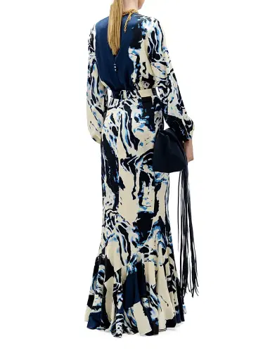 Silvia Tcherassi Women's Remy Plunging Stretch-Silk Maxi Dress - Deep Sea Abstract | Thumbnail 3
