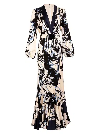 Silvia Tcherassi Women's Remy Plunging Stretch-Silk Maxi Dress - Deep Sea Abstract | Thumbnail 1