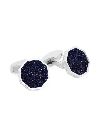 Tateossian Men's Rhodium-Plated Sterling Silver & Blue Goldstone Octagon Cufflinks | Thumbnail 1 Tateossian Men's Rhodium-Plated Sterling Silver & Blue Goldstone Octagon Cufflinks | Thumbnail 1