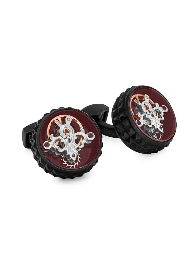Men's Gunmetal-Tone & Enamel Gear Cufflinks - Black Men's Gunmetal-Tone & Enamel Gear Cufflinks - Black