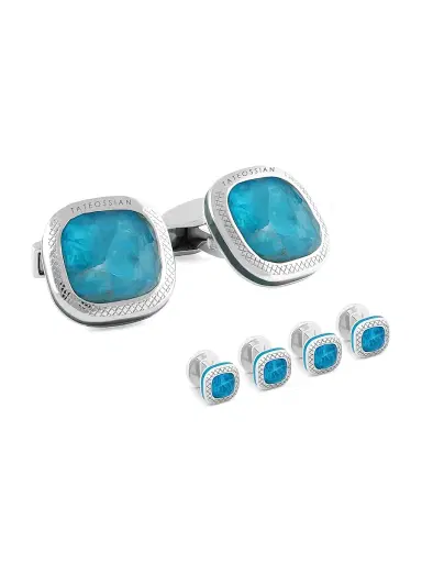 Tateossian Men's 3-Piece Sterling Silver & Apatite Cufflink & Stud Set | Thumbnail 1 Tateossian Men's 3-Piece Sterling Silver & Apatite Cufflink & Stud Set | Thumbnail 1