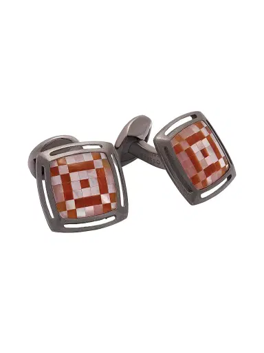 Tateossian Men's Mother-of-Pearl, Agate & Sterling Silver Art Deco Mosaic Cufflinks - Red | Thumbnail 1 Tateossian Men's Mother-of-Pearl, Agate & Sterling Silver Art Deco Mosaic Cufflinks - Red | Thumbnail 1