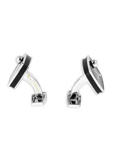 Tateossian Men's Silvertone & Enamel Badminton Cufflinks - Black | Thumbnail 2
