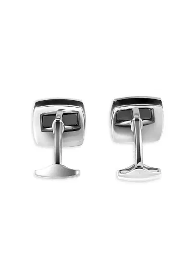 Tateossian Men's Silvertone & Enamel Badminton Cufflinks - Black | Thumbnail 3