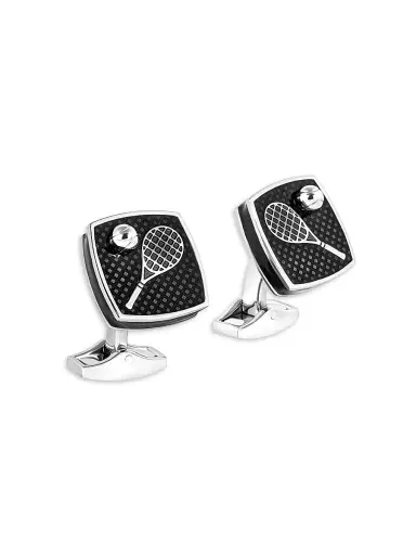 Tateossian Men's Silvertone & Enamel Badminton Cufflinks - Black | Thumbnail 1