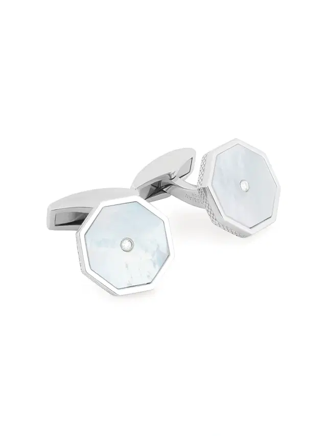 Men's Sterling Silver & Mother-Of-Pearl Octagon Cufflinks - White