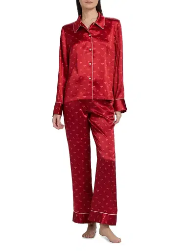 Kiki de Montparnasse Women's Kiss-Printed Silk Pajama Top | Thumbnail 2