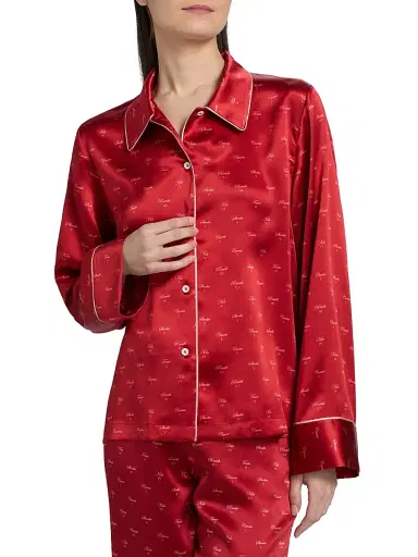 Kiki de Montparnasse Women's Kiss-Printed Silk Pajama Top | Thumbnail 3