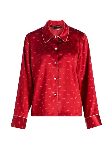 Kiki de Montparnasse Women's Kiss-Printed Silk Pajama Top | Thumbnail 1