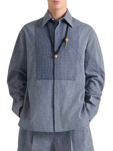Givenchy Men's Couture Seam Checked Tuxedo Shirt in Cotton - Blue - Size 17.5 | Thumbnail 2 Givenchy Men's Couture Seam Checked Tuxedo Shirt in Cotton - Blue - Size 17.5 | Thumbnail 2