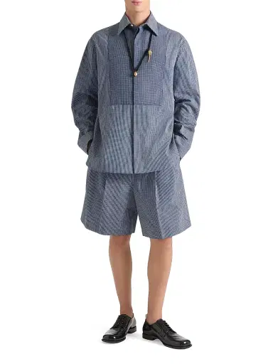 Givenchy Men's Couture Seam Checked Tuxedo Shirt in Cotton - Blue - Size 17.5 | Thumbnail 4 Givenchy Men's Couture Seam Checked Tuxedo Shirt in Cotton - Blue - Size 17.5 | Thumbnail 4