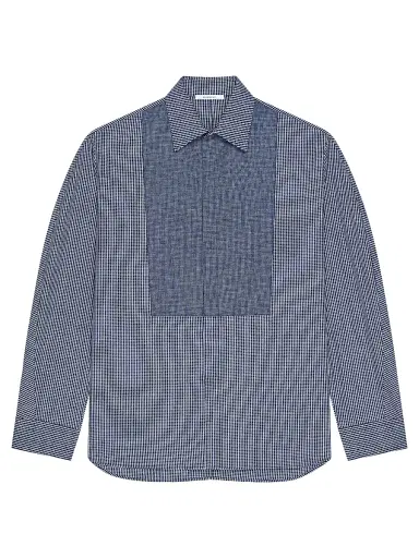 Givenchy Men's Couture Seam Checked Tuxedo Shirt in Cotton - Blue - Size 17.5 | Thumbnail 1 Givenchy Men's Couture Seam Checked Tuxedo Shirt in Cotton - Blue - Size 17.5 | Thumbnail 1