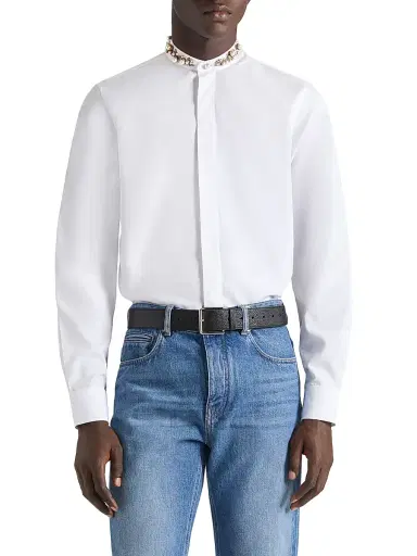 Givenchy Men's Slim Fit Shirt in Poplin with Embroidered Pearls - White | Thumbnail 2