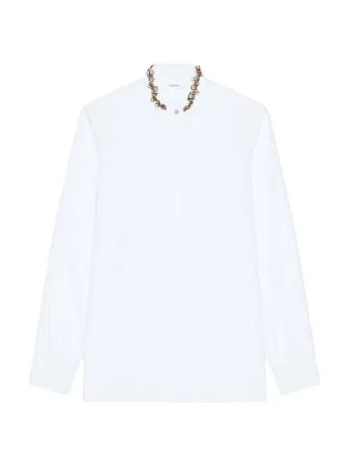 Givenchy Men's Slim Fit Shirt in Poplin with Embroidered Pearls - White | Thumbnail 1