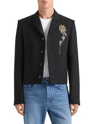 Givenchy Men's Embellished Single-Breasted Cropped Jacket in Wool - Black | Thumbnail 2 Givenchy Men's Embellished Single-Breasted Cropped Jacket in Wool - Black | Thumbnail 2
