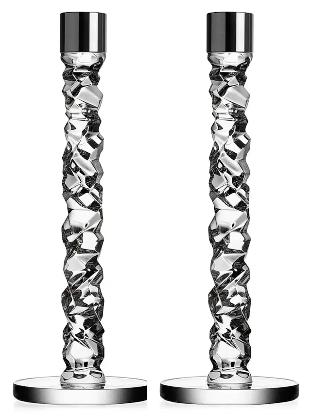 Orrefors Carat 2-Piece Glass Candlestick Set Medium