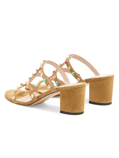 Valentino Garavani Women's Rockstud Slide Sandals in Suede with Cabochon Stones 60MM - Havana Beige - Size 5 | Thumbnail 3 Valentino Garavani Women's Rockstud Slide Sandals in Suede with Cabochon Stones 60MM - Havana Beige - Size 5 | Thumbnail 3