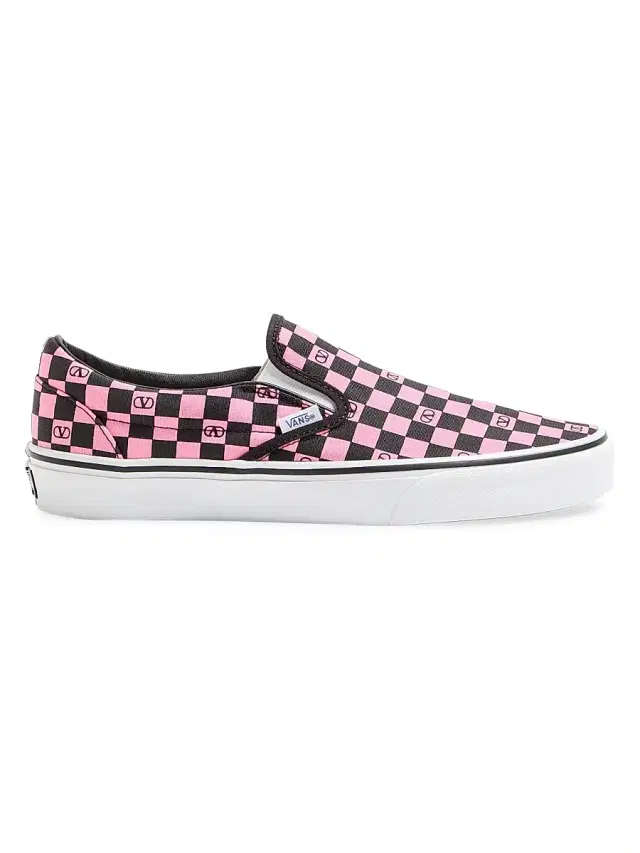 Valentino Garavani Men's  and Vans Slip-On Sneakers in Fabric with VLogo Checkerboard Print - Pink Orchid Black