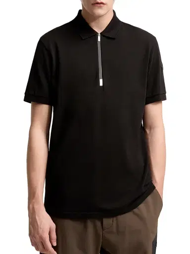 Moncler Men's Half-Zip Polo Shirt in Cotton Piquet - Black - Size XXXL | Thumbnail 2