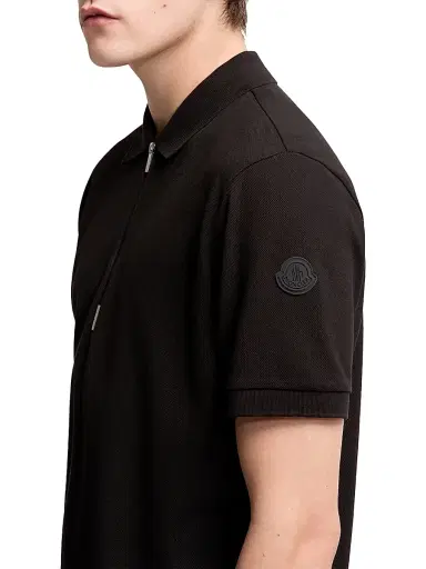 Moncler Men's Half-Zip Polo Shirt in Cotton Piquet - Black - Size XXXL | Thumbnail 4