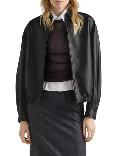 Prada Women's Nappa Leather Jacket - Black - Size 8 | Thumbnail 2