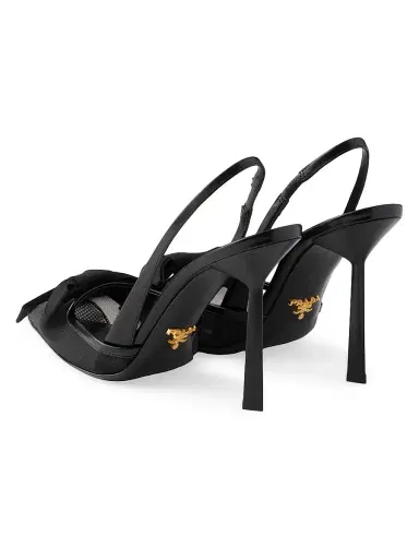 Prada Women's Mesh Fabric Slingback Pumps - Black - Size 10.5 | Thumbnail 2