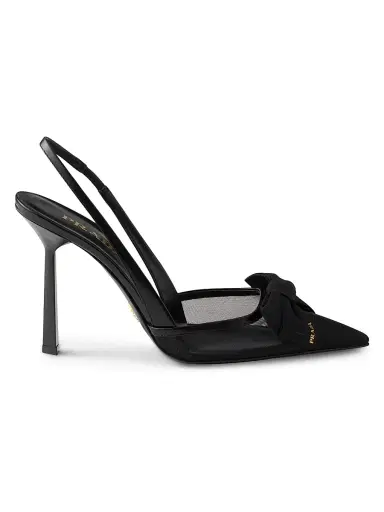 Prada Women's Mesh Fabric Slingback Pumps - Black - Size 11 | Thumbnail 1 Prada Women's Mesh Fabric Slingback Pumps - Black - Size 11 | Thumbnail 1