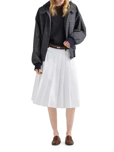Prada Women's Pleated Poplin and Rush Stitch Skirt - White - Size 6 | Thumbnail 5 Prada Women's Pleated Poplin and Rush Stitch Skirt - White - Size 6 | Thumbnail 5