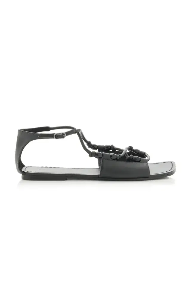 St. Agni Beaded Leather T-Strap Sandals
