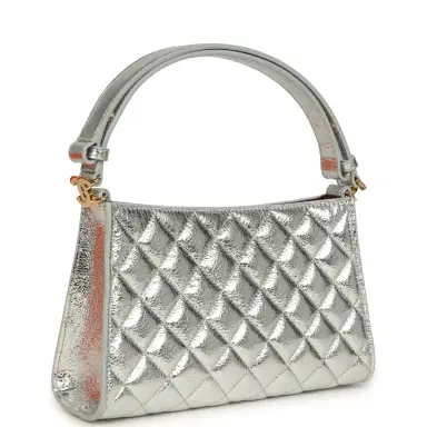 Chanel Chanel Small Quilted CC Shoulder Bag Metallic Silver Aged Calfskin Gold Hardware | Thumbnail 2