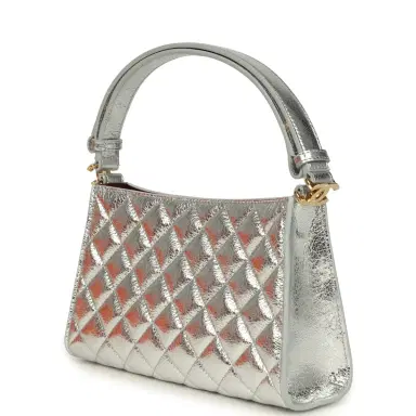 Chanel Chanel Small Quilted CC Shoulder Bag Metallic Silver Aged Calfskin Gold Hardware | Thumbnail 3