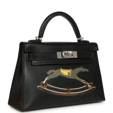 HERMÈS Hermes Kelly Sellier 20 "Cheval De Bois" Black and Multi Tadelakt Palladium Hardware | Thumbnail 2 HERMÈS Hermes Kelly Sellier 20 "Cheval De Bois" Black and Multi Tadelakt Palladium Hardware | Thumbnail 2