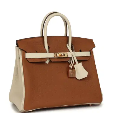 HERMÈS Hermes Special Order (HSS) Birkin 25 Gold and Craie Togo Rose Gold Hardware | Thumbnail 2