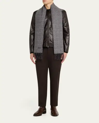 Brioni Men's Silk and Cashmere Double-Face Houndstooth Plaid Scarf | Thumbnail 2 Brioni Men's Silk and Cashmere Double-Face Houndstooth Plaid Scarf | Thumbnail 2