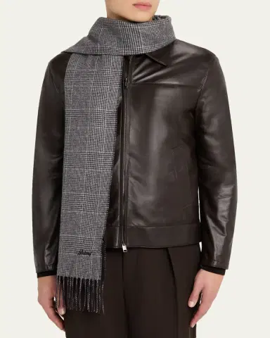 Brioni Men's Silk and Cashmere Double-Face Houndstooth Plaid Scarf | Thumbnail 3 Brioni Men's Silk and Cashmere Double-Face Houndstooth Plaid Scarf | Thumbnail 3