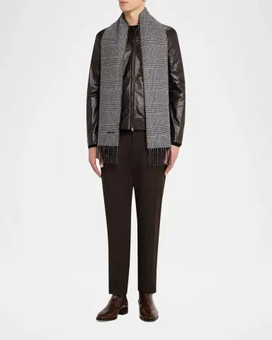 Brioni Men's Silk and Cashmere Double-Face Houndstooth Plaid Scarf | Thumbnail 5 Brioni Men's Silk and Cashmere Double-Face Houndstooth Plaid Scarf | Thumbnail 5