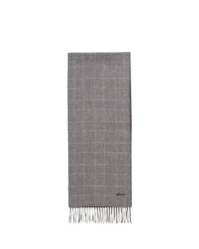 Brioni Men's Silk and Cashmere Double-Face Houndstooth Plaid Scarf