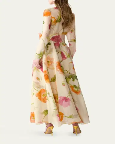 Carolina Herrera Floral Silk Organza Belted Long-Sleeve Maxi Trench Dress | Thumbnail 3 Carolina Herrera Floral Silk Organza Belted Long-Sleeve Maxi Trench Dress | Thumbnail 3
