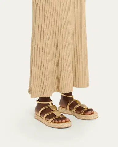 Gianvito Rossi Stone Metallic Leather Espadrille Gladiator Sandals | Thumbnail 2 Gianvito Rossi Stone Metallic Leather Espadrille Gladiator Sandals | Thumbnail 2