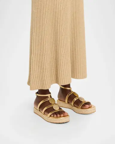 Gianvito Rossi Stone Metallic Leather Espadrille Gladiator Sandals | Thumbnail 6 Gianvito Rossi Stone Metallic Leather Espadrille Gladiator Sandals | Thumbnail 6