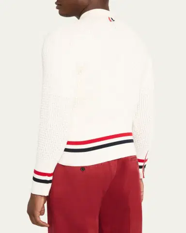 Thom Browne Men's Stitch Cotton RWB Half Cardigan | Thumbnail 3 Thom Browne Men's Stitch Cotton RWB Half Cardigan | Thumbnail 3