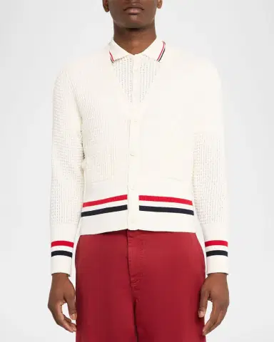 Thom Browne Men's Stitch Cotton RWB Half Cardigan | Thumbnail 8 Thom Browne Men's Stitch Cotton RWB Half Cardigan | Thumbnail 8