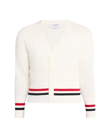 Thom Browne Men's Stitch Cotton RWB Half Cardigan | Thumbnail 1 Thom Browne Men's Stitch Cotton RWB Half Cardigan | Thumbnail 1
