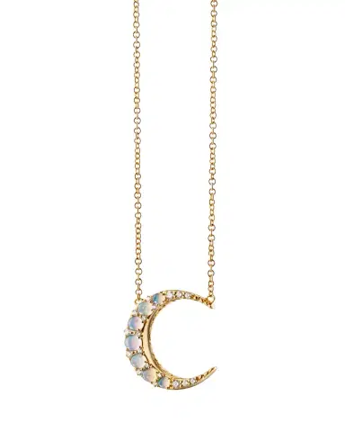 MONICA RICH KOSANN 18K Yellow Gold Mini Crescent Moon Opal Diamond Necklace | Thumbnail 1