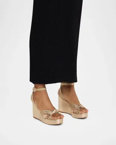 Alexandre Birman 100mm Suelita Metallic Leather Woven Platform Sandals | Thumbnail 6