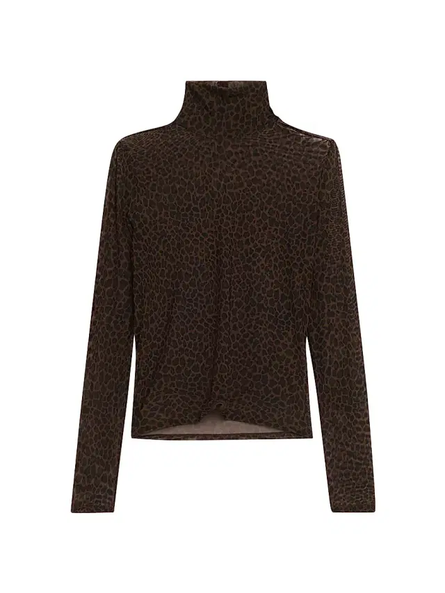 FRAME Women's The Leopard-Print Sheer Mesh Turtleneck Top - Leopard