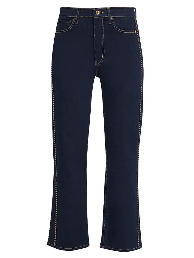 FRAME Women's Le Sleek Studded High-Rise Straight-Leg Jeans - Stargirl