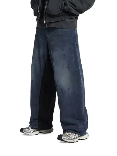 Balenciaga Men's Patched Baggy Jeans - Dirty Dark Blue - Size XL | Thumbnail 3