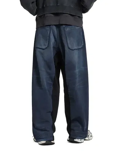 Balenciaga Men's Patched Baggy Jeans - Dirty Dark Blue - Size XL | Thumbnail 4